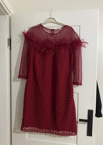 Bordo Dantel İşlemeli Midi abiye - Görsel 6