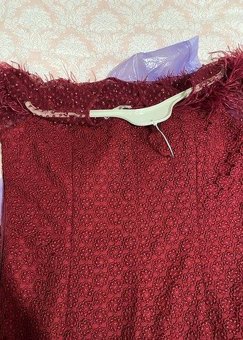 Bordo Dantel İşlemeli Midi abiye - Görsel 2