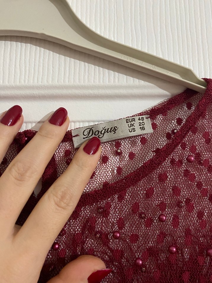 Bordo Dantel İşlemeli Midi abiye - Görsel 4