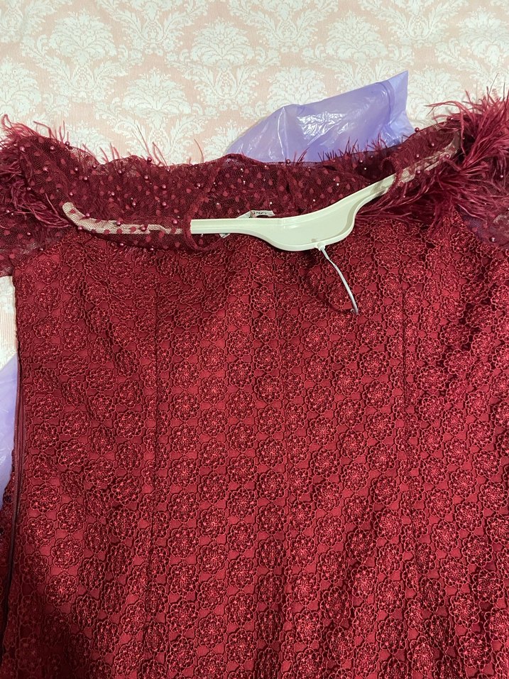 Bordo Dantel İşlemeli Midi abiye - Görsel 2