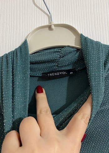 Uzun Kol Drapeli Turkuaz Elbise - Görsel 2