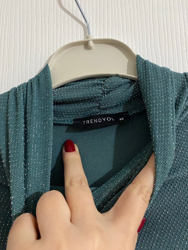 Uzun Kol Drapeli Turkuaz Elbise - Görsel 2