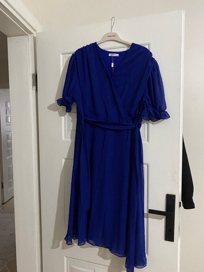 Lacivert Uzun Kollu Kadın Elbise - Görsel 3