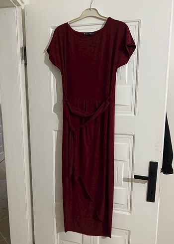 Bordo Kısa Kollu Uzun Elbise - Görsel 2