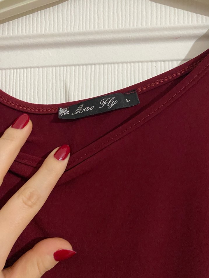 Bordo Kısa Kollu Uzun Elbise - Görsel 3