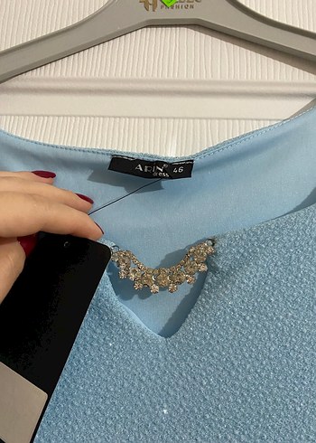 Mavi Uzun Kollu Kadın Abiye Elbise - Görsel 2