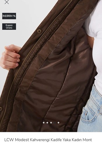 LCW Kadife Yaka Kahverengi Kadın Mont - Görsel 3