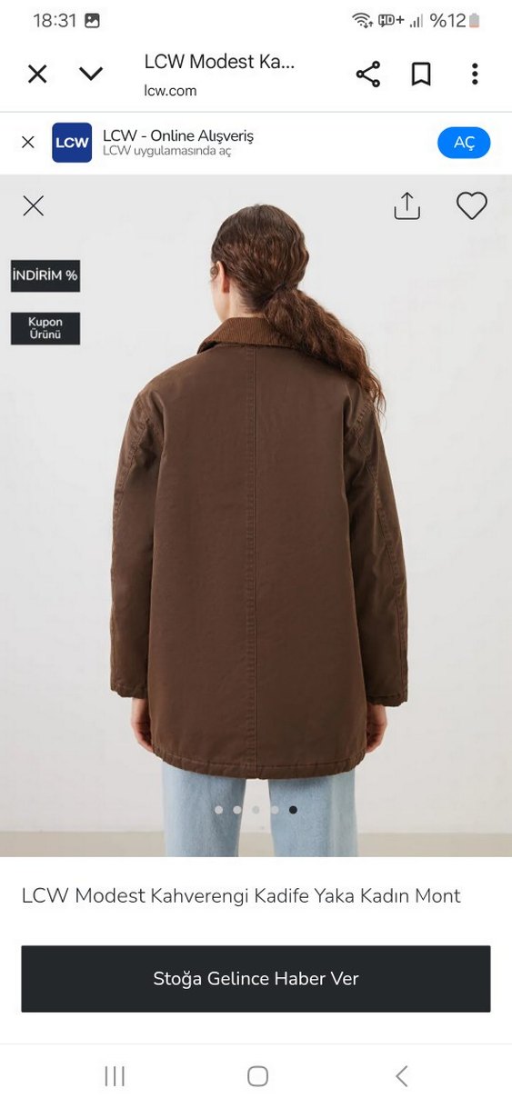 LCW Kadife Yaka Kahverengi Kadın Mont - Görsel 4