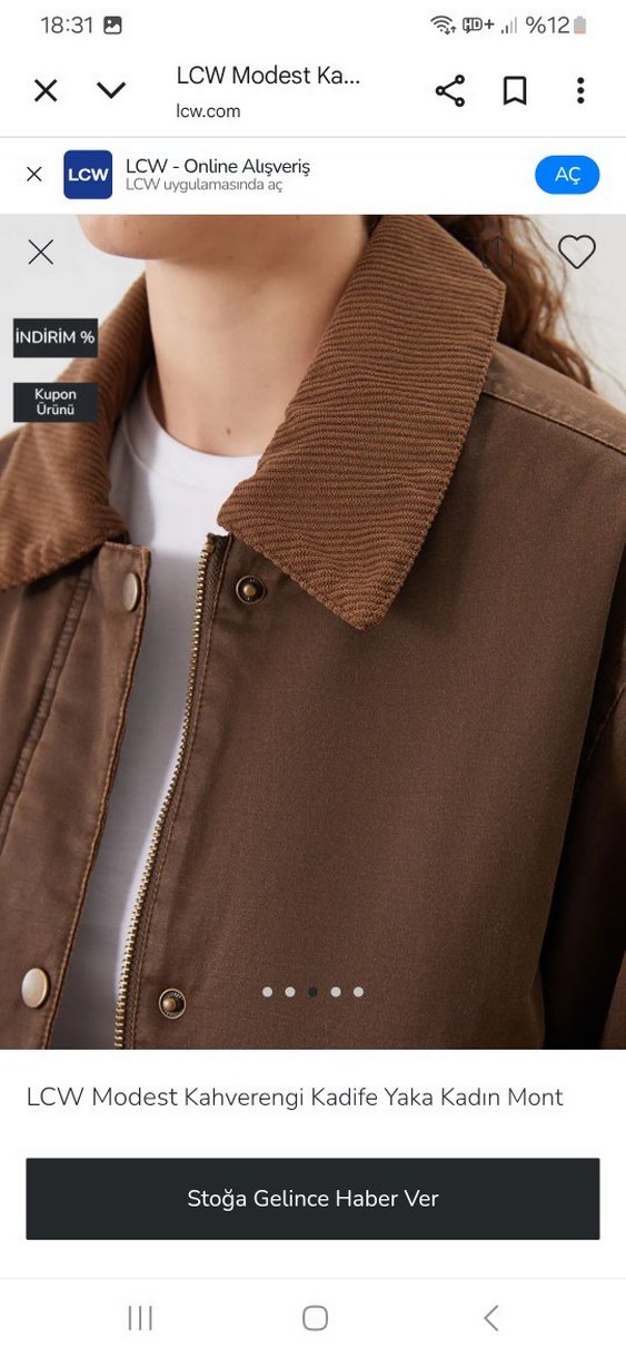LCW Kadife Yaka Kahverengi Kadın Mont - Görsel 2