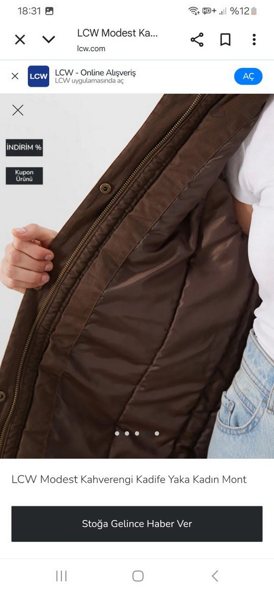 LCW Kadife Yaka Kahverengi Kadın Mont - Görsel 3