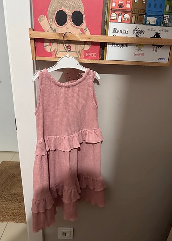 Pembe Kolsuz Fırfırlı Kız Elbisesi