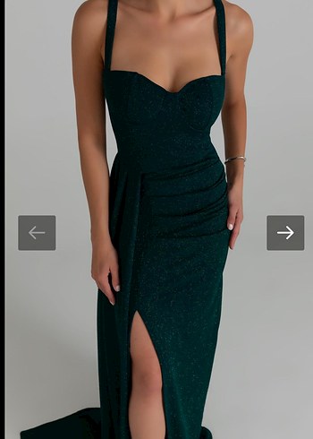 Zümrüt Yeşili Uzun Abiye Elbise - Görsel 5