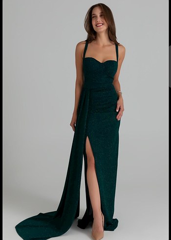 Zümrüt Yeşili Uzun Abiye Elbise - Görsel 3