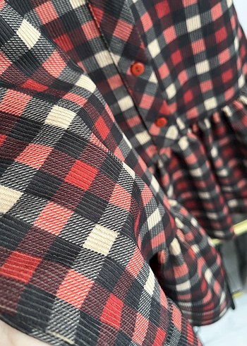 Bordo Kareli Mini Elbise, Düğmeli, Salaş Kesim - Görsel 5