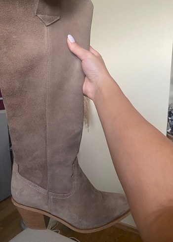 Bej Süet Kadın Dizüstü Çizme - Görsel 3