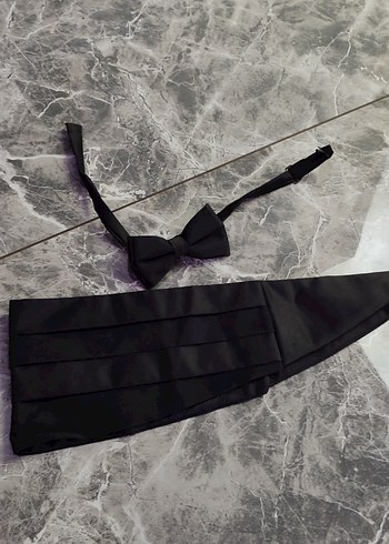 Siyah Pilili Gotik Papyon ve Kuşak Seti