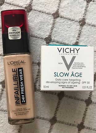 diğer Beden ten rengi Renk Loreal Infaillible Fondöten & Vichy Slow Age Krem