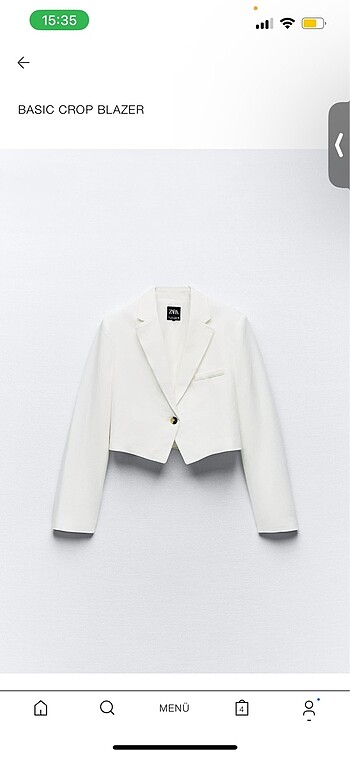 Zara Beyaz Basic Crop Blazer Ceket