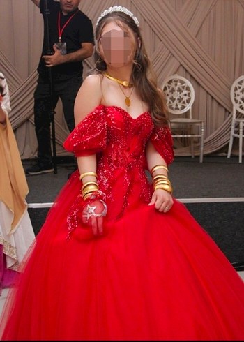 s Beden LENTA MODA PARLAK KIRMIZI KINA NİŞAN ELBİSESİ