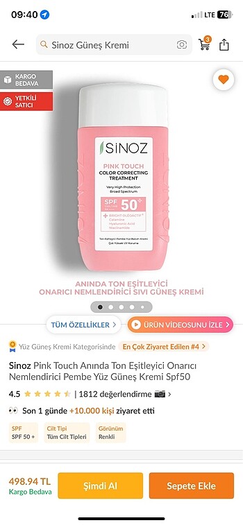 Sinoz güneş kremi