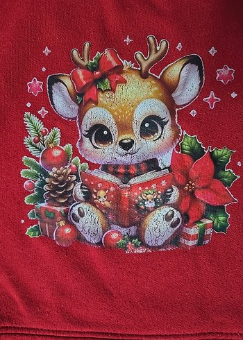 Kız Çocuk Kırmızı Baskılı Sweatshirt - Görsel 2