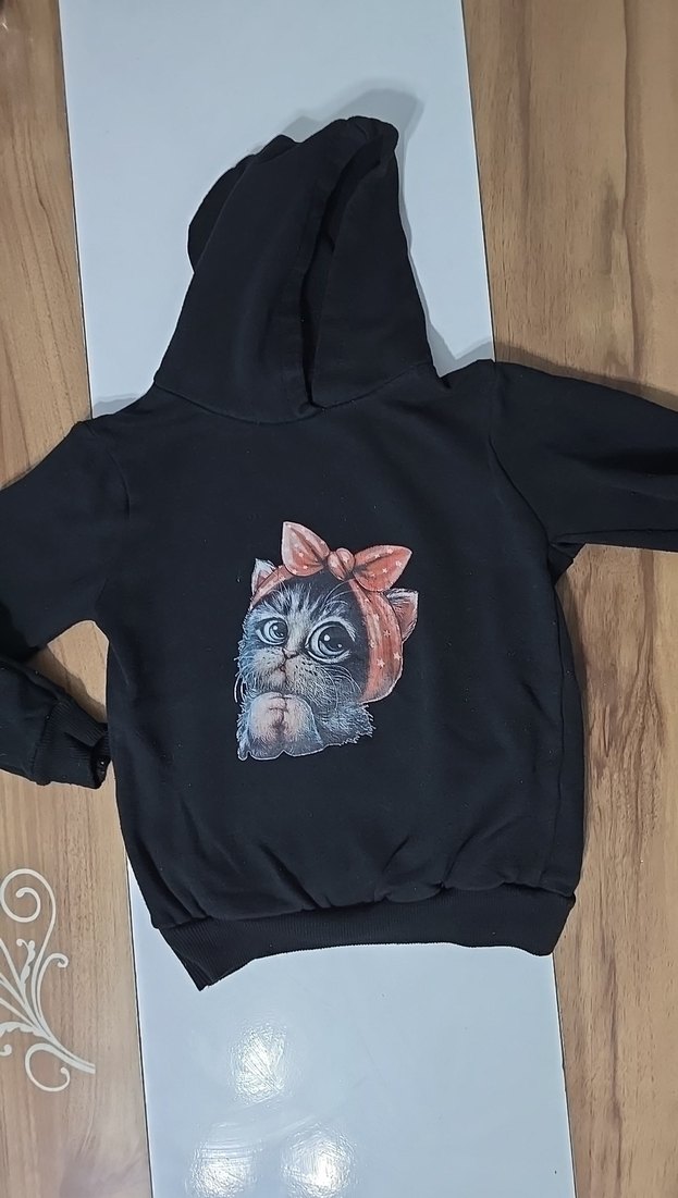 Kız Çocuk Kapüşonlu Baskılı Sweatshirt - Görsel 4