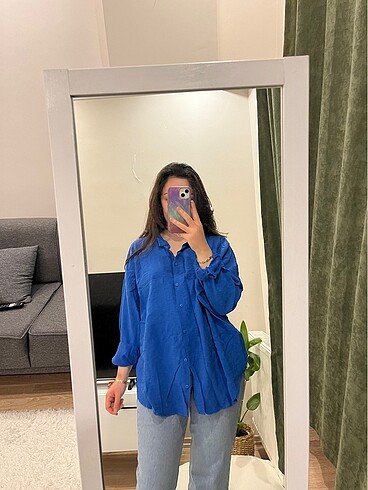 Mavi oversize gömlek