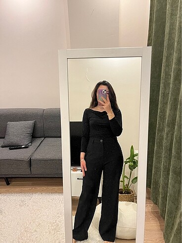 Mango siyah kumaş pantolon geniş paça