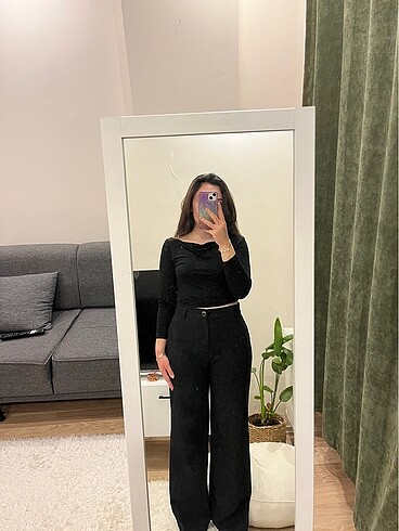 36 Beden Mango siyah kumaş pantolon geniş paça