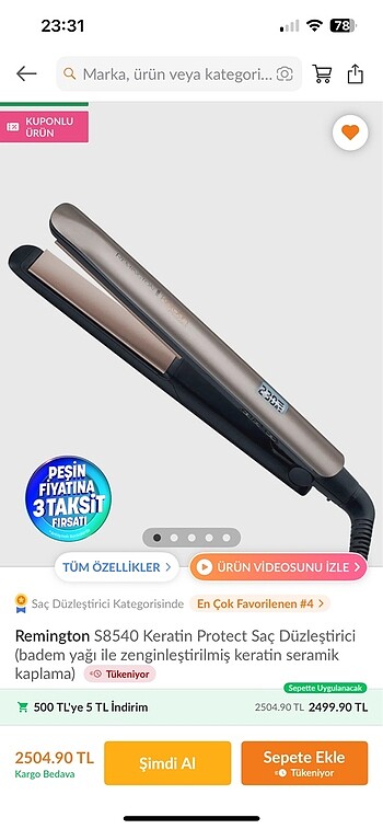 Remington Remington S8540 keratin protect saç düzleştirici