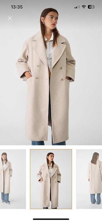 Stradivarius yumuşak dokulu oversize kaban bej