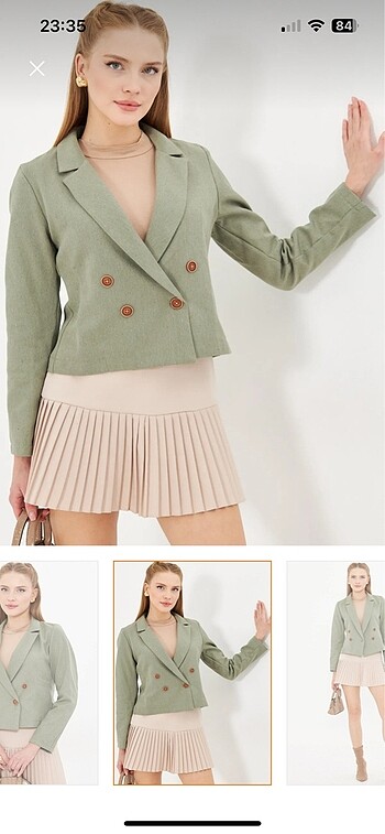 Armonika Haki kruvaze yaka crop ceket - blazer