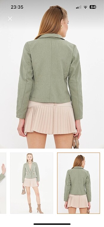 s Beden Armonika Haki kruvaze yaka crop ceket - blazer