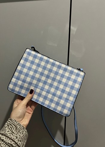 Mavi Kareli Tokalı Kadın Çanta - Görsel 7