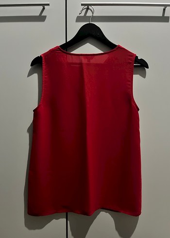 Kırmızı V Yaka Kadın Bluz - Görsel 4