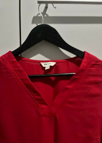 Kırmızı V Yaka Kadın Bluz - Görsel 5