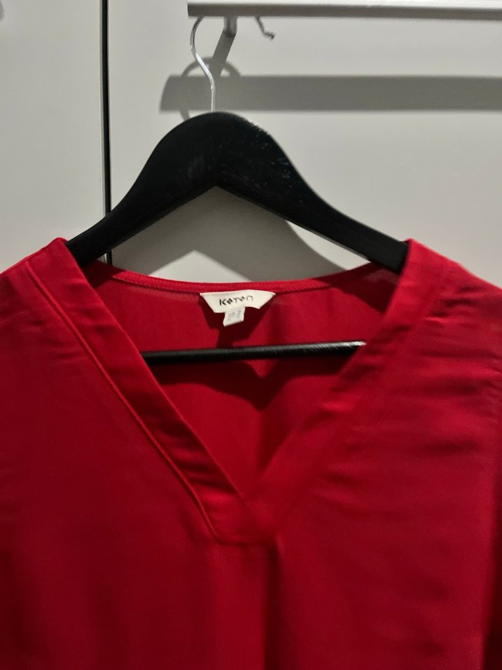 Kırmızı V Yaka  Kadın Bluz - Görsel 5