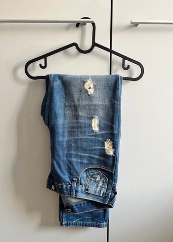 Kadın Mavi Bol Kesim Kot Pantolon - Görsel 10