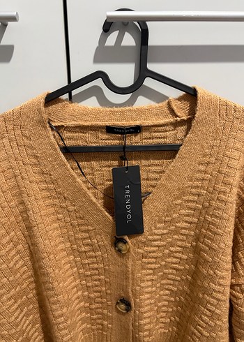 Kahverengi Örgü V Yaka Kadın Hırka - Görsel 5