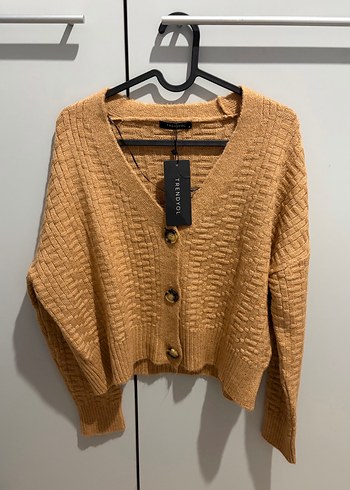 Kahverengi Örgü V Yaka Kadın Hırka - Görsel 4