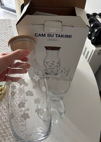 Beyaz Çiçek Desenli Cam Su Takımı - Görsel 2