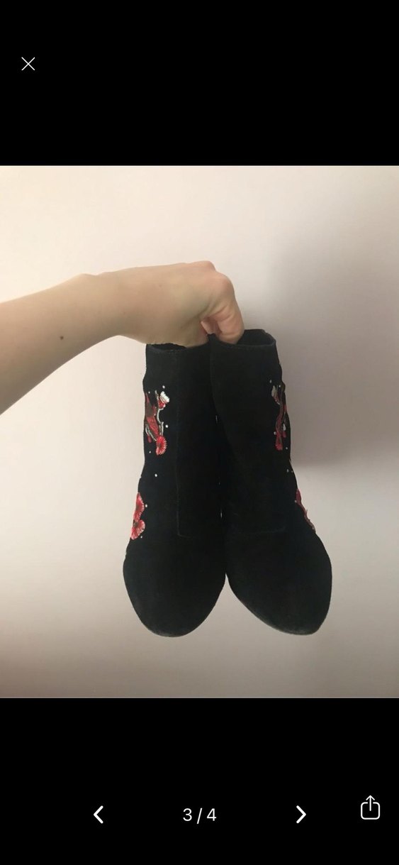 Nakışlı Süet Kadın Bot, Tokalı, Kalın Topuklu - Görsel 3