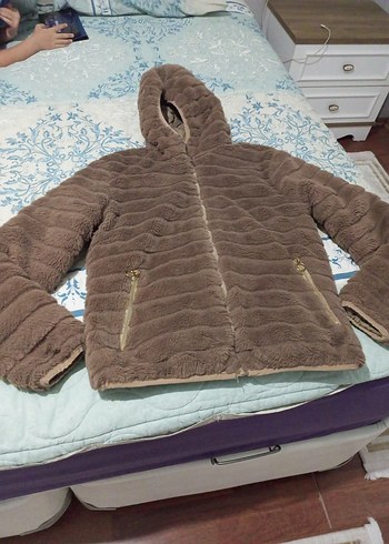 Kürklü Kapüşonlu Kahverengi Kadın Mont