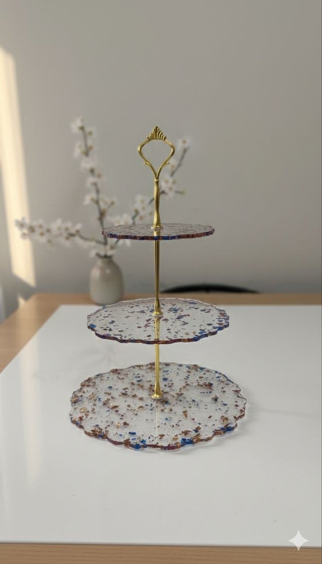 Epoksi Üç Katlı Dekoratif Servis Tabağı - Görsel 2