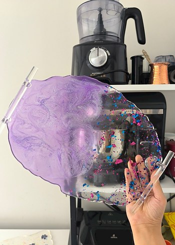 Mor Parlak Tasarımlı Epoksi Tepsi - Görsel 2