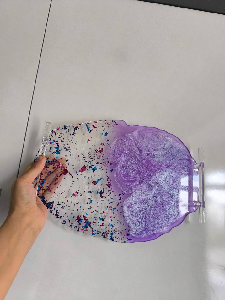 Mor Parlak Tasarımlı Epoksi Tepsi - Görsel 3