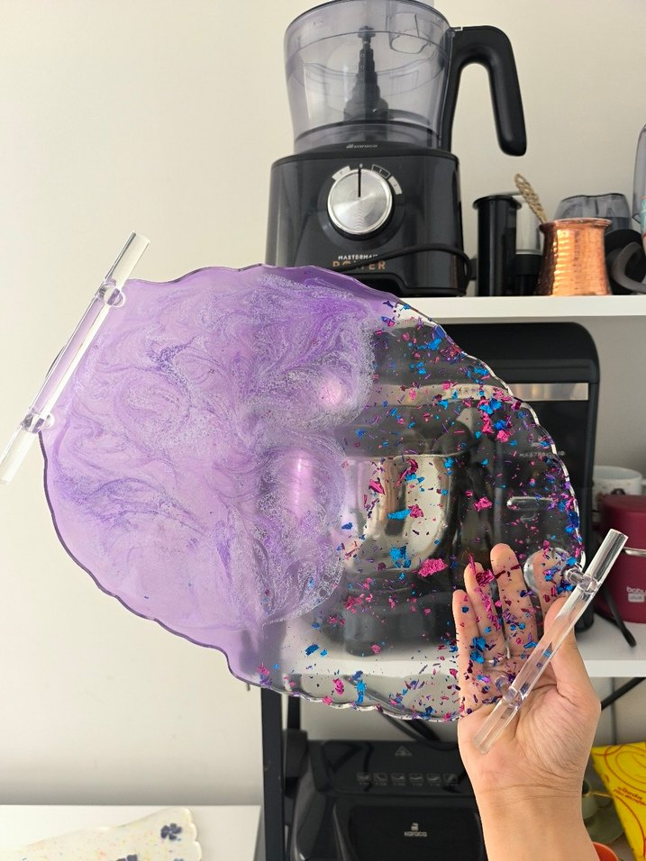 Mor Parlak Tasarımlı Epoksi Tepsi - Görsel 2