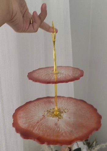 Altın renkli 2 katlı epoksi tatlı servis tabağı - Görsel 2