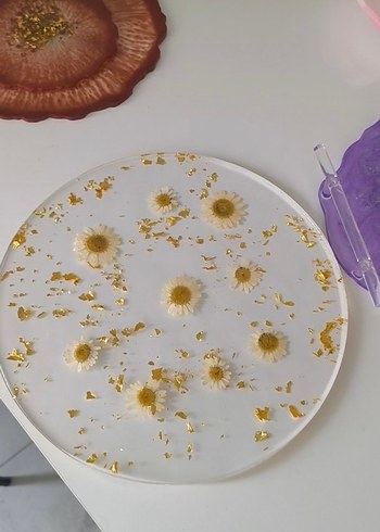 Beyaz Papatya Desenli Epoksi Tepsi - Görsel 2