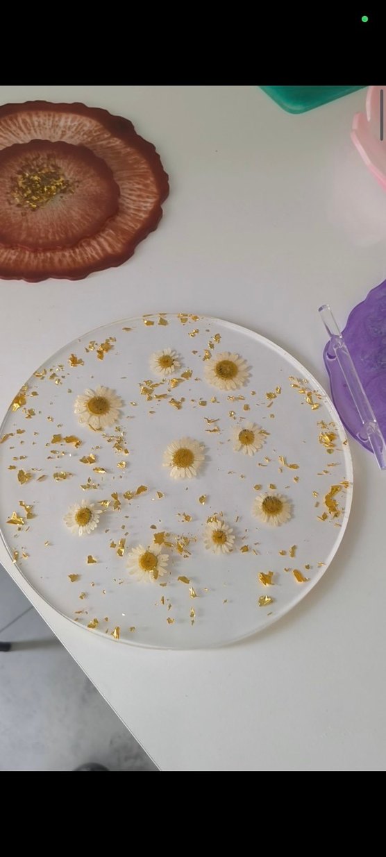 Beyaz Papatya Desenli Epoksi Tepsi - Görsel 2